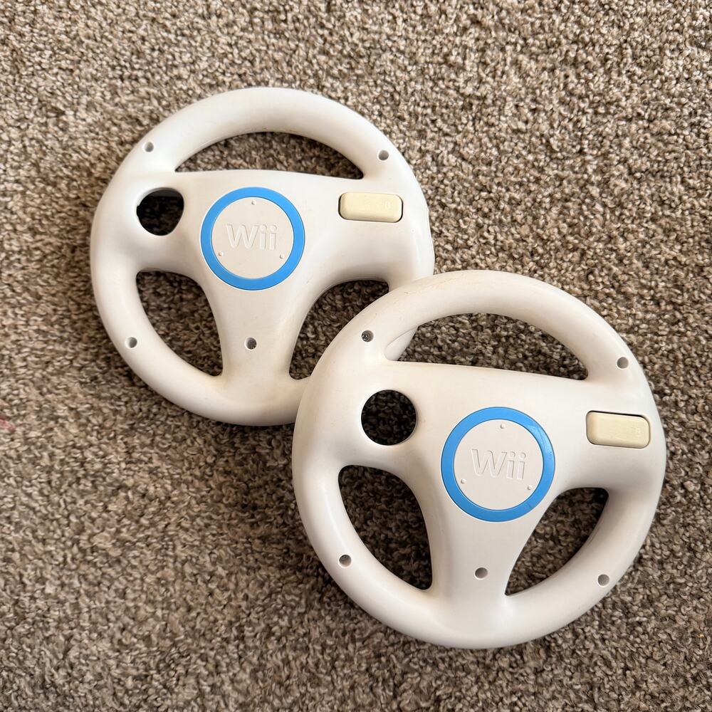 Lot of 2 Genuine Nintendo Wii White Steering Racing Wheel Accessory RVL-024